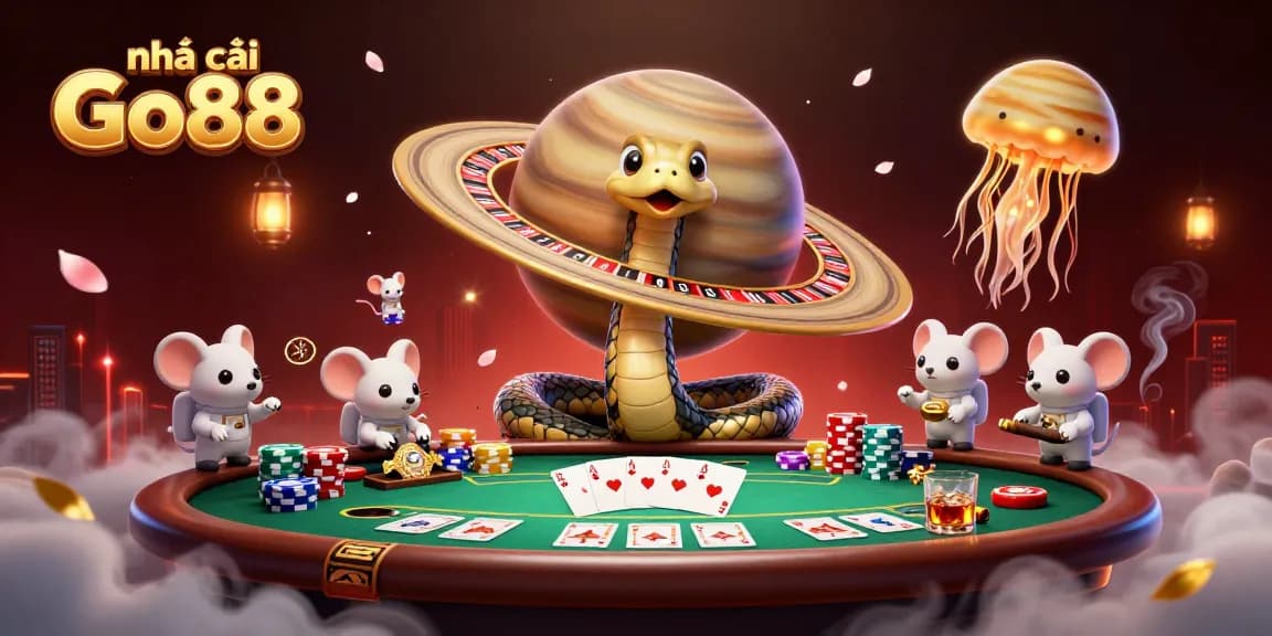 Engage with nhà cái Go88 as you participate in vivid cosmic betting games featuring astronaut mice and a roulette snake.