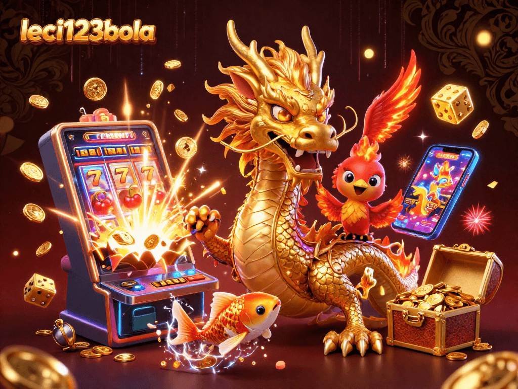 Experience the thrill of leci123bola as the golden dragon, red phoenix, and lucky koi fish celebrate a big win!
