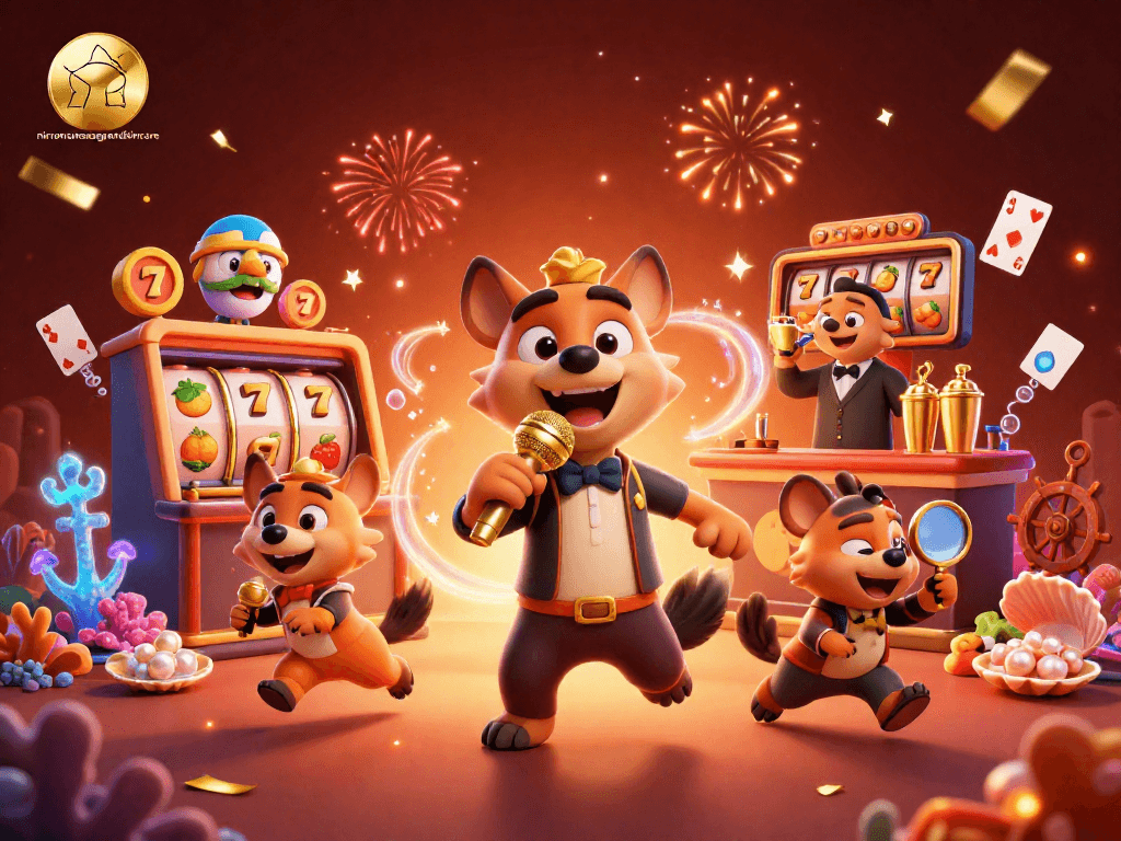 Hyenas running a casino scene, showcasing nirvanamassageandskincare gaming excitement.