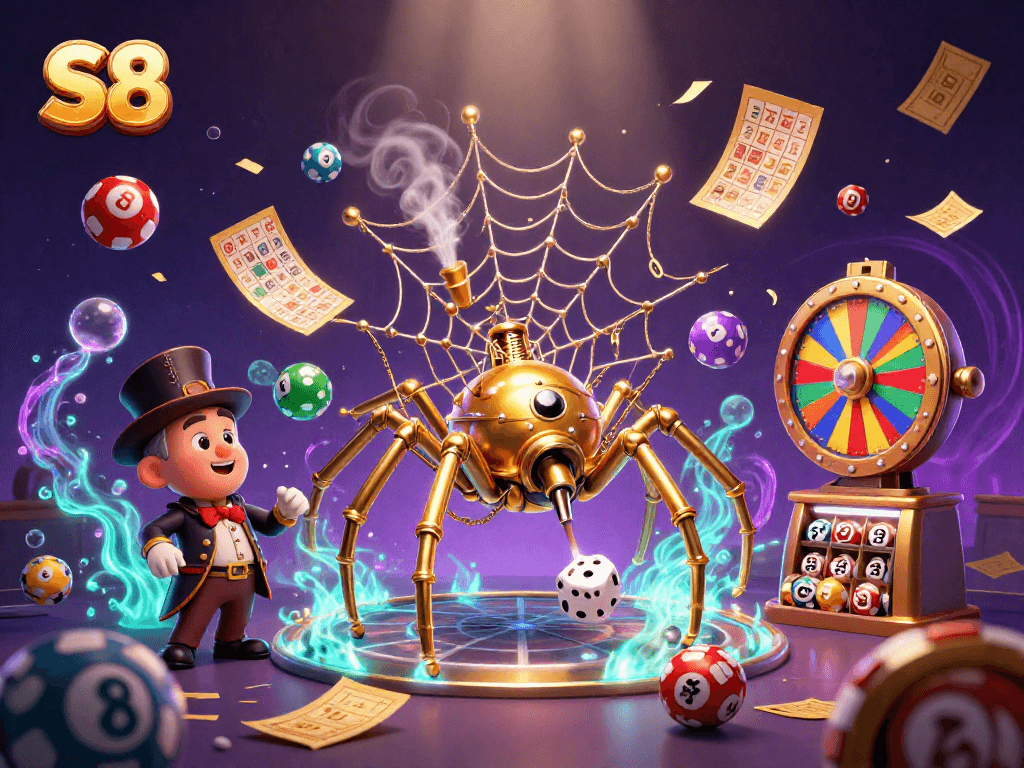 S8 offers enticing casino action in a vibrant, dynamic 3D scene filled with gambling elements.