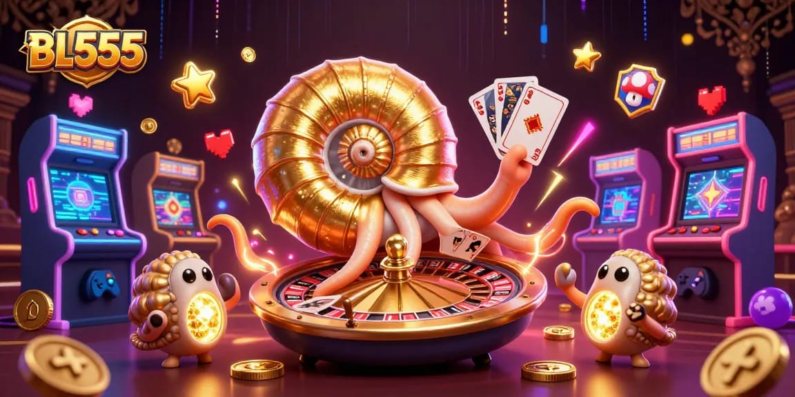Engage with the vibrant world of BL555, featuring dynamic gambling themes and a golden nautilus roulette.