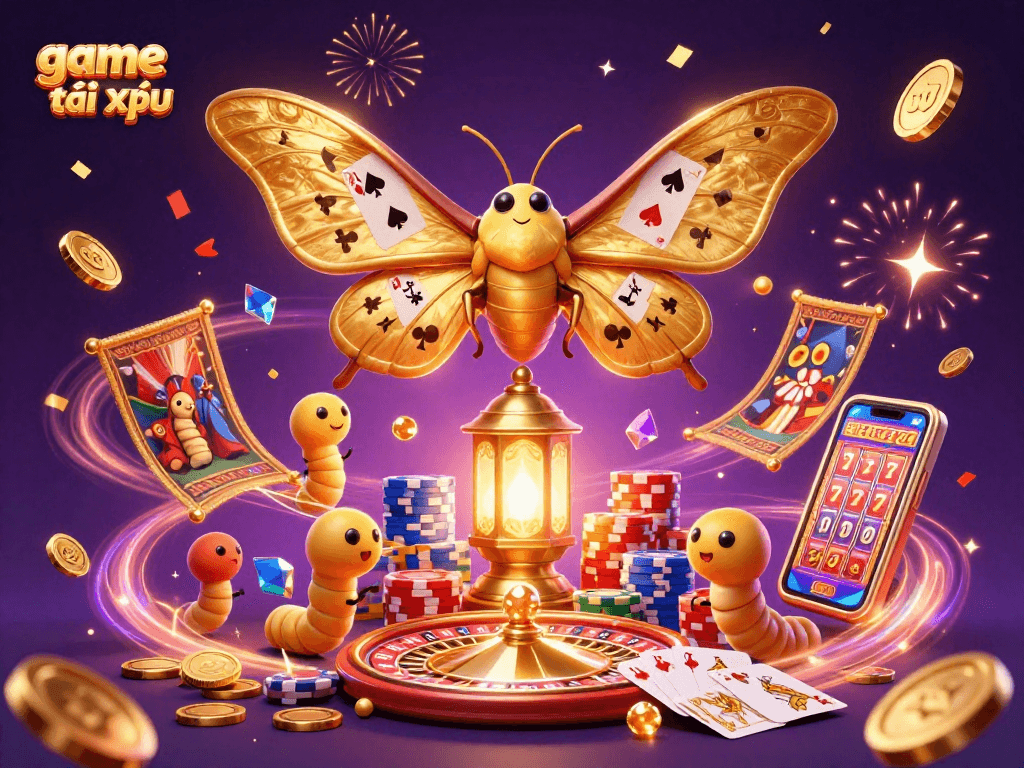 Experience exciting game tài xỉu with vibrant elements and dynamic casino visuals in this illustrated artwork.