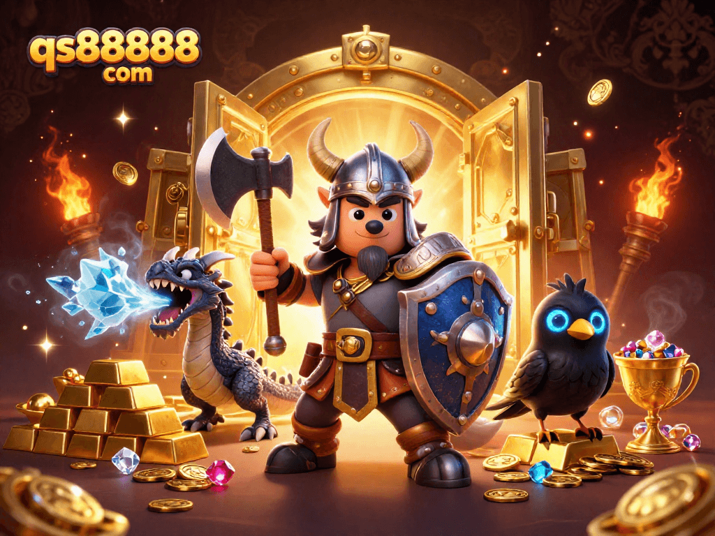 Experience thrilling gaming at qs888888 com with dynamic heroes and gold treasures in an epic casino landscape.