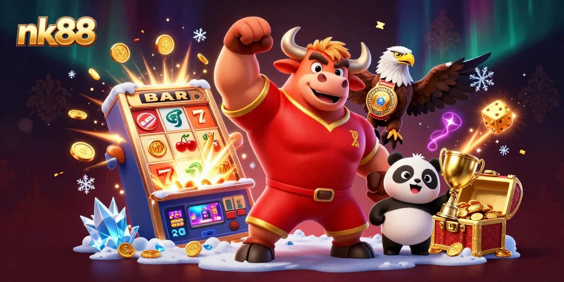 Spin the reels at nk88 with vibrant characters, jackpot elements, and festive casino atmosphere.