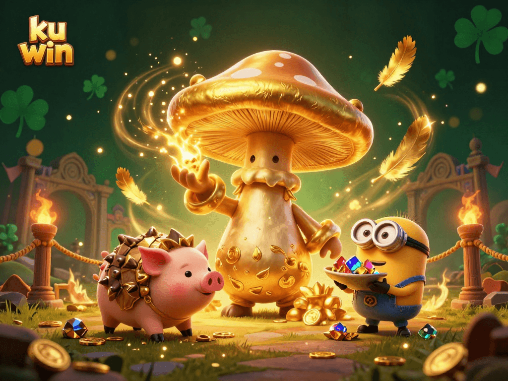 Join the action and win with ku win in this vibrant, immersive 3D casino illustration.