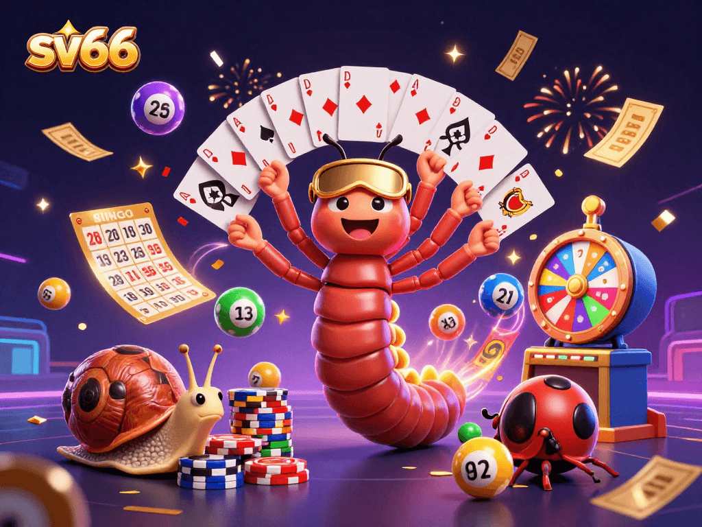 Experience the excitement of sv66 with a lively casino scene featuring colorful games and characters.