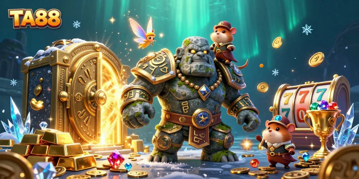 Experience TA88 casino thrills with magical characters in a vibrant treasure scene
