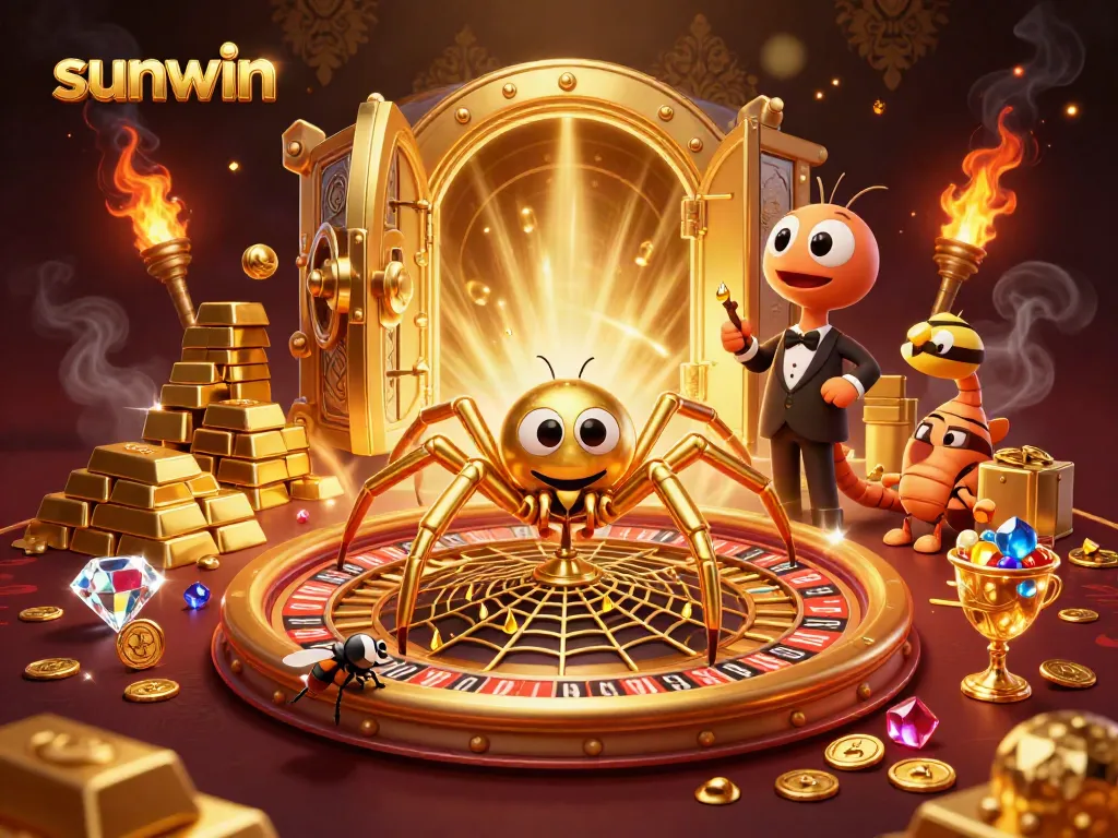 sunwin's vibrant casino scene features animated characters engaging in a thrilling roulette game, highlighting excitement and dynamism.