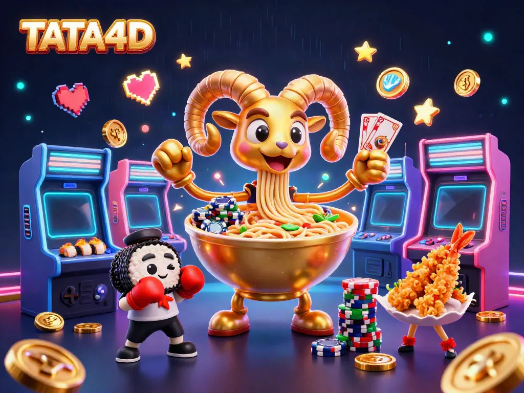 Experience the excitement of TATA4D live gaming with colorful 3D characters and vibrant casino elements.