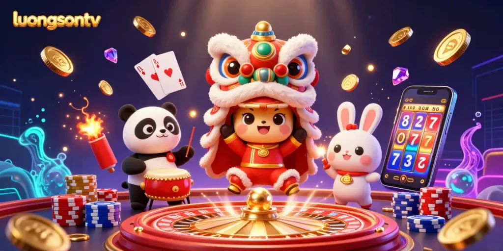 Experience thrilling gameplay with luongsontv's engaging sports betting scene filled with vibrant characters and dazzling effects.