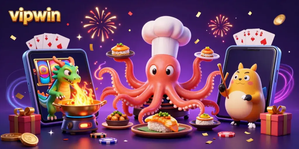 Experience the excitement of vipwin with vibrant characters in a dynamic casino scene.