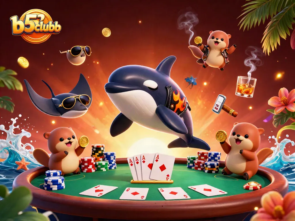 Engage with b52clubb's thrilling casino vibes through a colorful 3D scene featuring sea creatures celebrating wins.