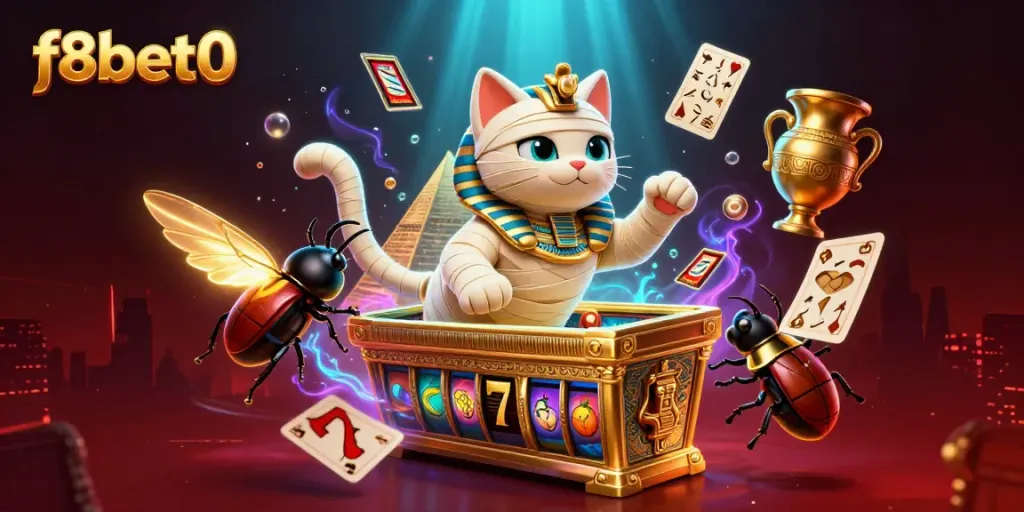 Experience thrilling gameplay with f8bet0's Egyptian mummy cat and jackpot slots.