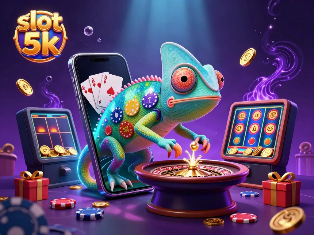 Experience thrilling wins at slot 5k with the vibrant casino chameleon amidst dynamic game elements.