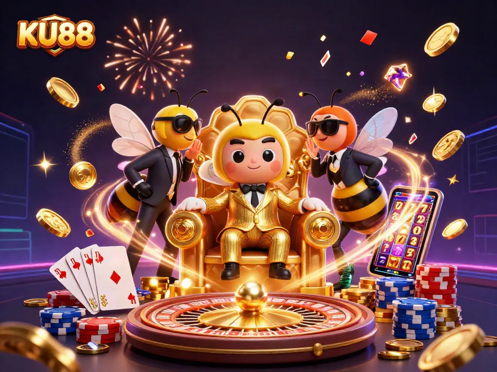 KU88 engages players with a vibrant casino scene filled with dazzling games and characters.