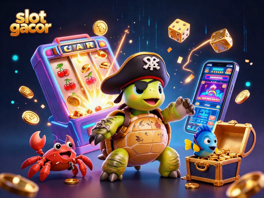 Engage with slot gacor gaming with a vibrant casino scene featuring dynamic characters and jackpot elements.
