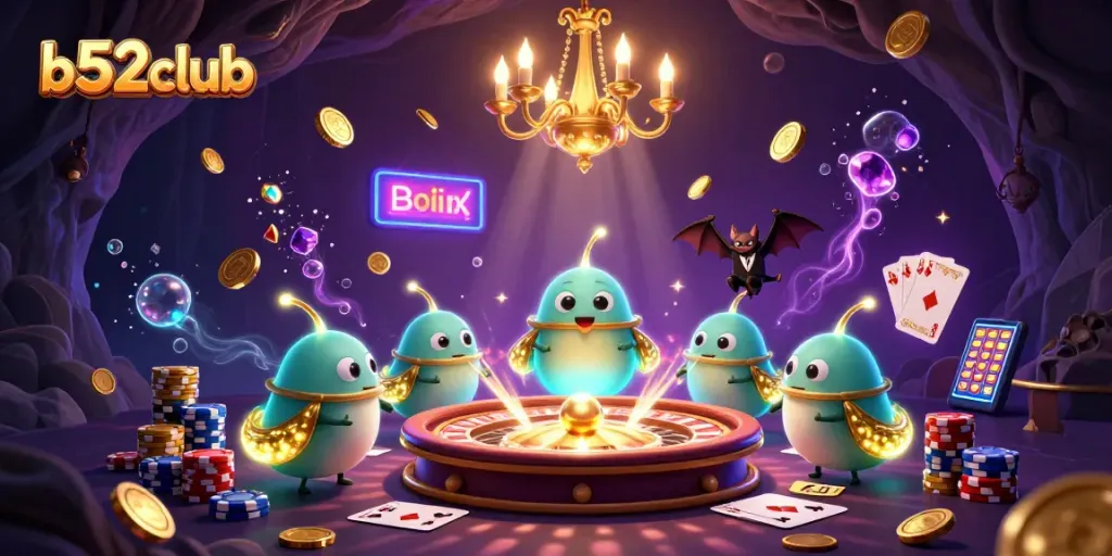 Experience the thrill of b52club with our vibrant casino scene featuring glowworms lighting games and action.