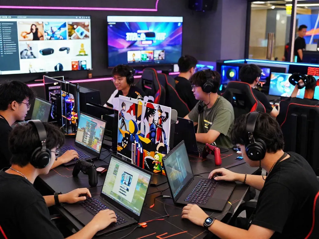 Community of gamers engaging with merchandise at warung168 digital marketplace.
