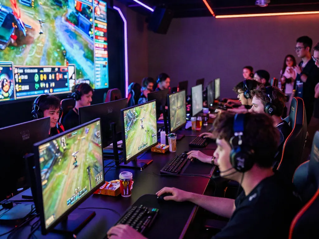 Intense eSports gaming scene showcasing competitive players focused on action in garuda404 arena