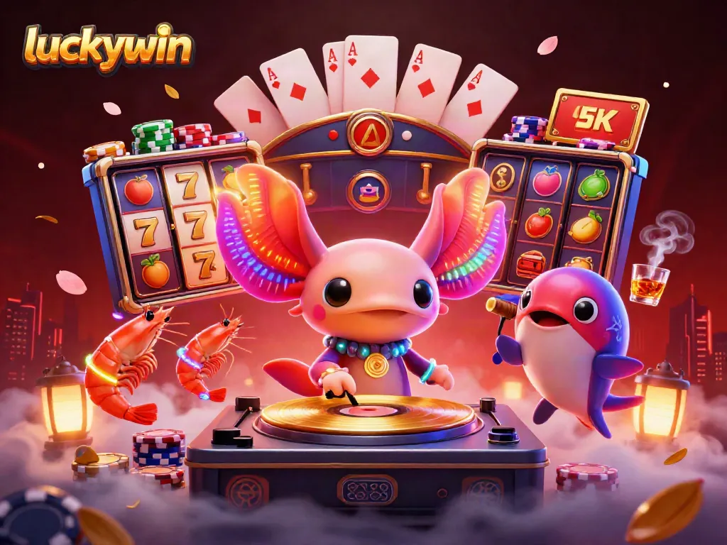 Spin slots and win at luckywin with vibrant 3D underwater casino scene, featuring unique characters.
