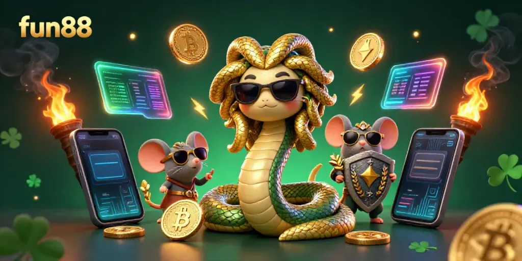 Experience the fun88 excitement with a vibrant 3D Medusa and warrior scene, immersing in a world of online gaming.
