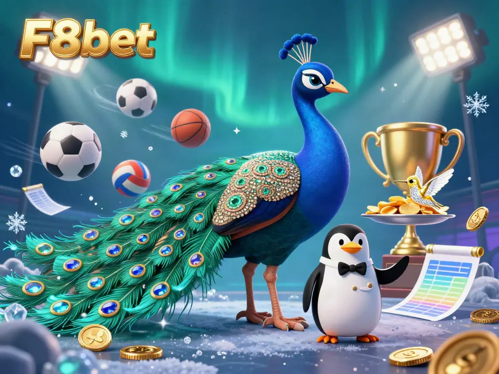 Engage with F8bet's vibrant online casino world, featuring golden chips and sports balls in action.