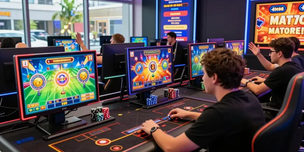 Lumbung88 interactive online gaming scene with players engaged, colorful graphics, and vibrant atmosphere.