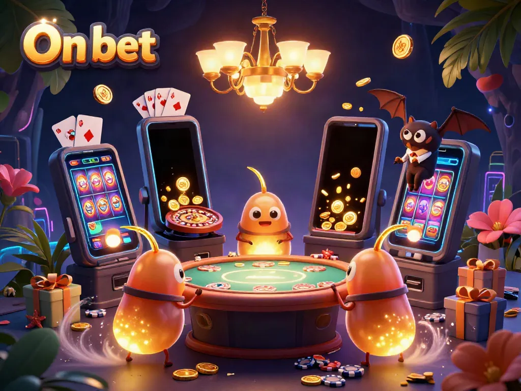 Experience On bet's vibrant casino scene with glowworms and a bat dealer in rich detail.