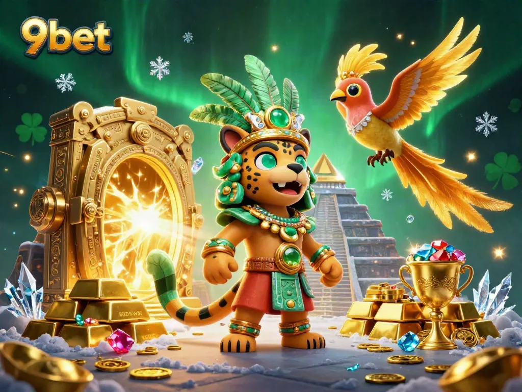 Experience the thrill of winning at 9bet with a vivid 3D scene of a Mayan priest and treasures.