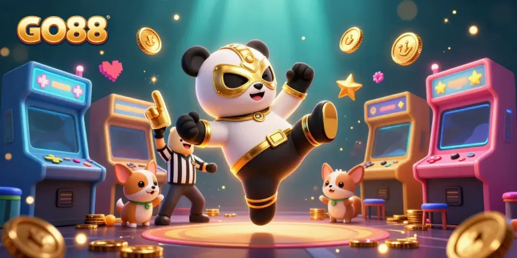 GO88's immersive gaming experience with colorful characters and casino elements depicted in a vibrant scene.