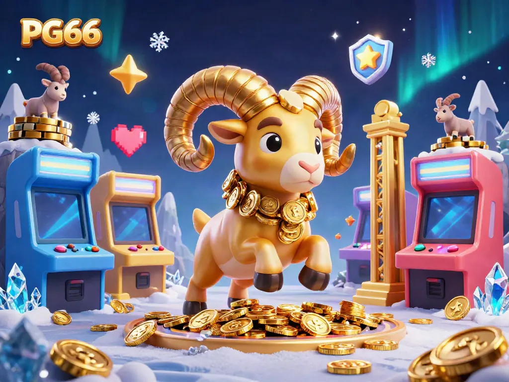Experience the excitement of PG66 with a dynamic scene featuring golden ram and vibrant casino-themed elements.