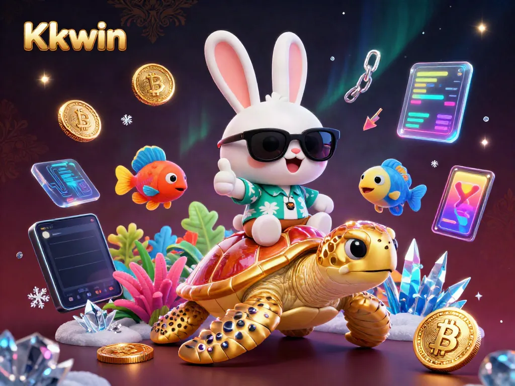 Kkwin offers an exciting experience with a lucky rabbit and a golden turtle in a vibrant, playful casino scene