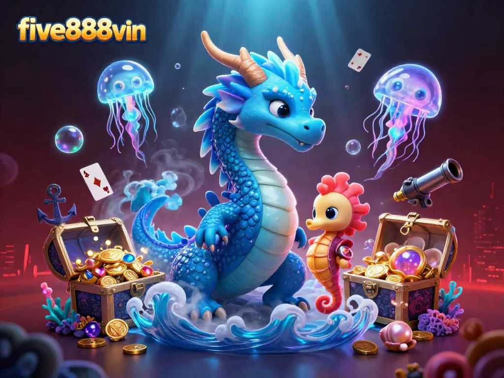 Experience thrilling gameplay at five888vin with the majestic water dragon and casino elements!