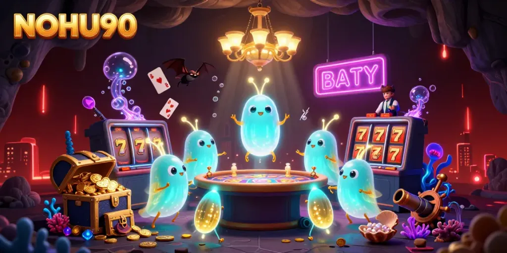 Engage with NOHU90 and experience a vibrant, illuminated cave casino full of colorful games.