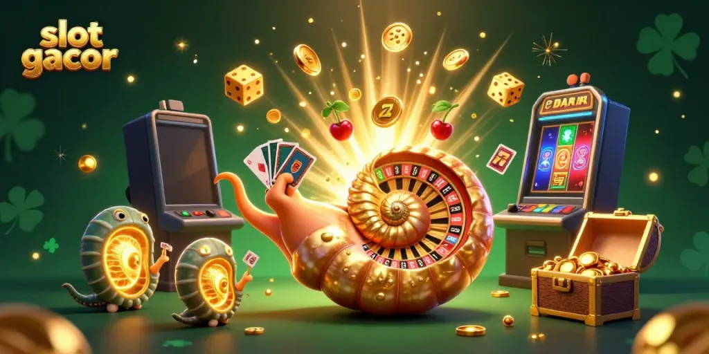 Permainan slot gacor dengan jackpot menghasilkan koin dan cahaya dalam ilustrasi 3D yang menakjubkan.