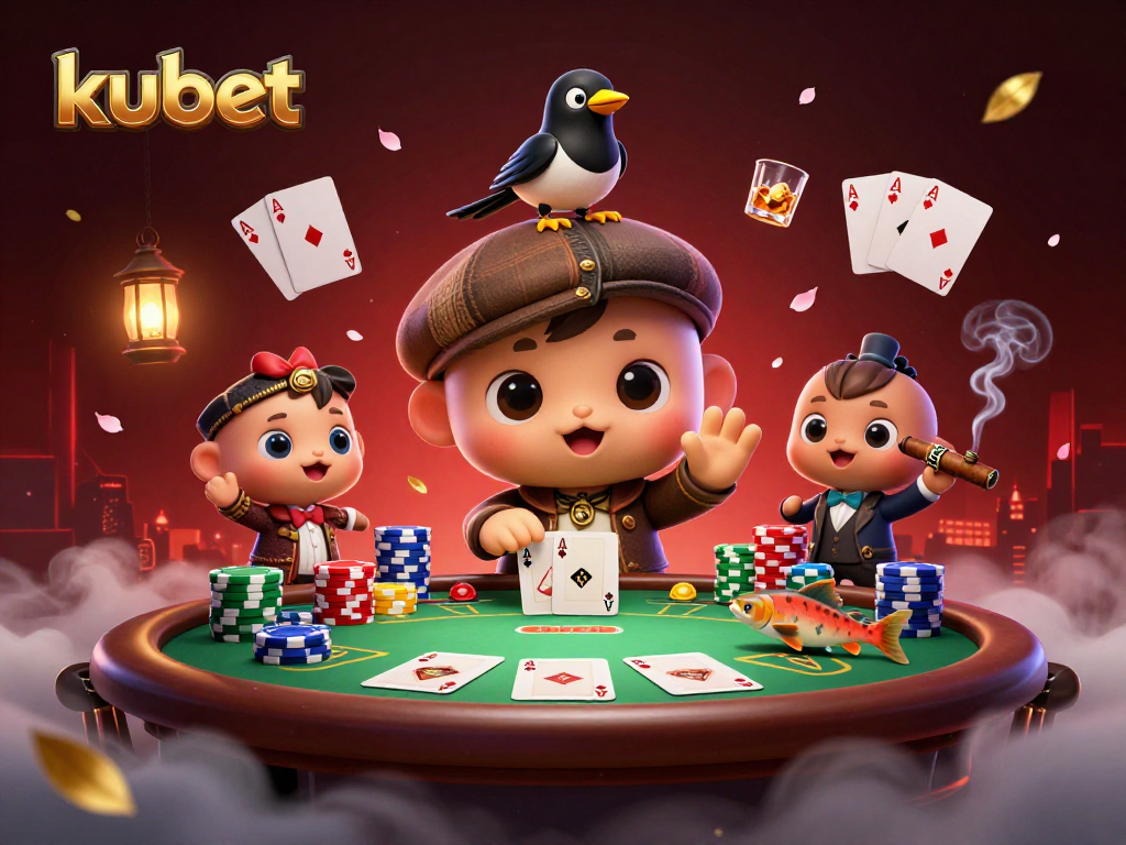 Join the fun at kubet with charming baby Nessie and a playful magpie at the poker table!