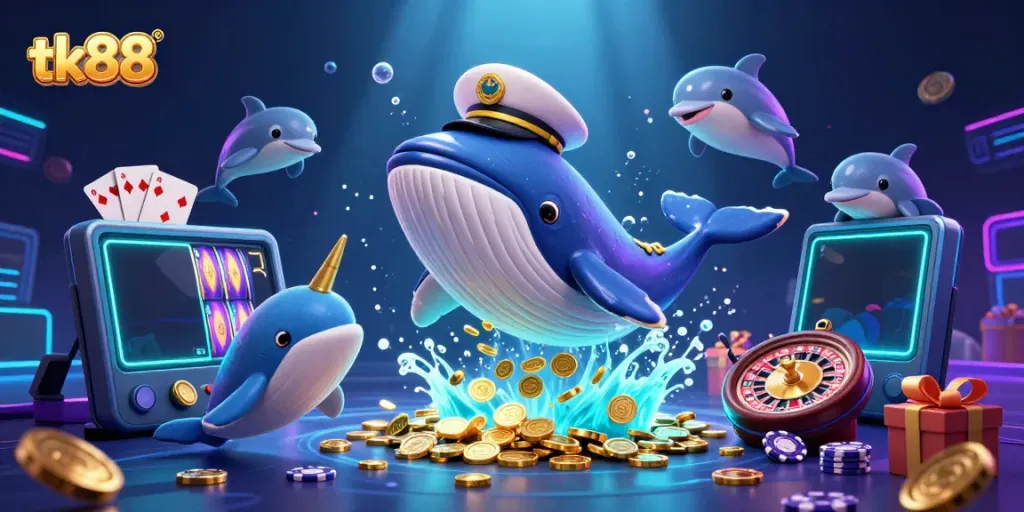 Experience thrilling moments with tk88 in this vibrant underwater casino scene.