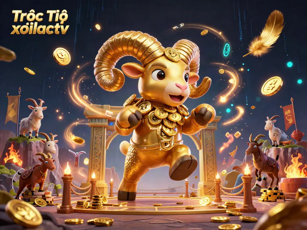 Experience Trực Tiếp xoilactv with a thrilling illustration of a golden ram charging through a casino-like setting.