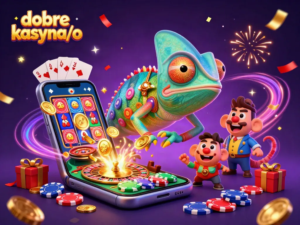 Experience the excitement at dobre kasyna/o with colorful slot games, chameleon casino owner, and golden coins!
