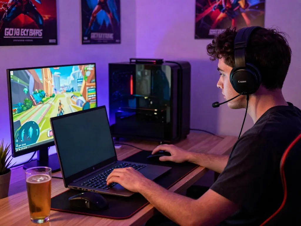 Exciting gaming scene at https://sunwint4.com/ showcasing a player engaged with vibrant graphics and gaming accessories.