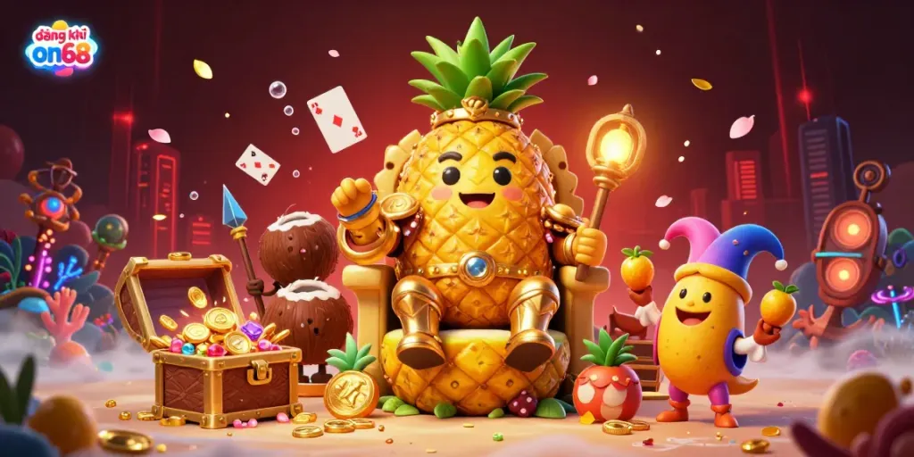 Join the excitement of đăng ký on68 with vibrant characters and casino elements in an engaging 3D illustration.