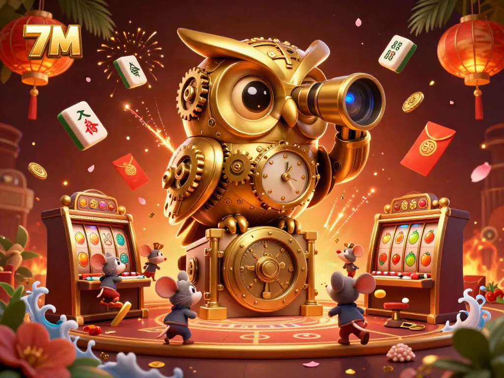 Engaging scene capturing 7M's vibrant casino atmosphere with dynamic characters and elements for gamblers.