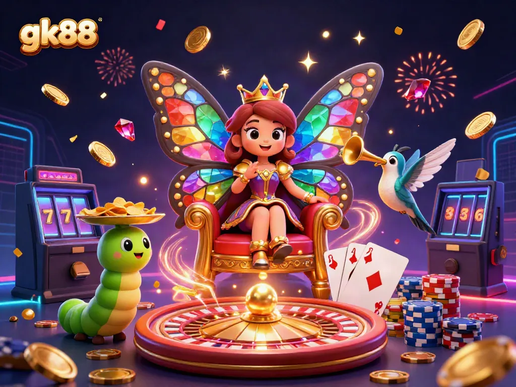 Engage with exciting games at gk88, where vibrant casino elements blossom amidst a fantasy backdrop.