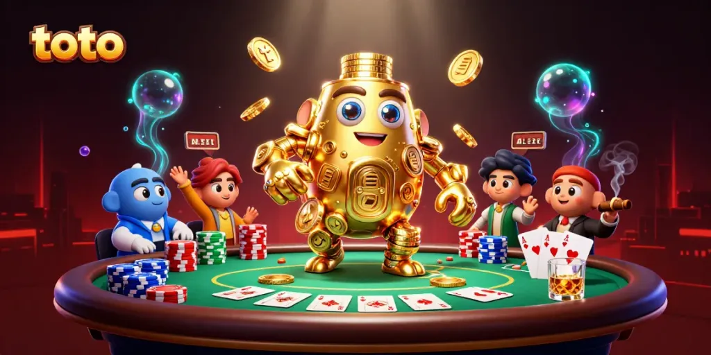 Menangkan permainan toto dengan golem emas yang mengelilingi meja poker yang megah.