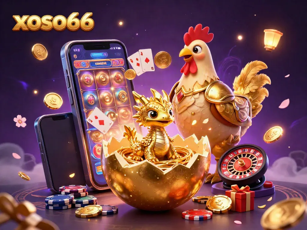 Experience the thrill of xoso66 casino gaming with the golden egg dragon guarding a rich poker chip nest.