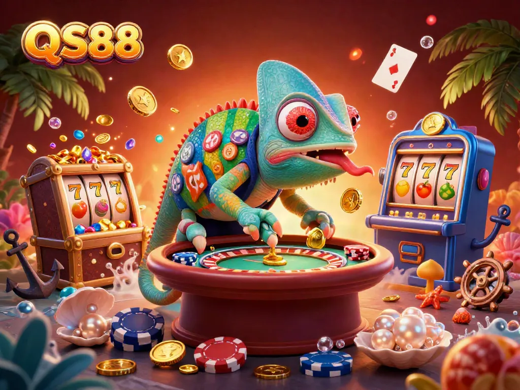 Experience the thrill at QS88 with our vibrant casino illustration showcasing games and rewards.