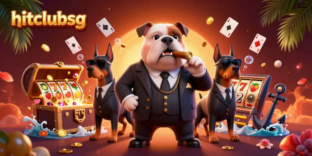 Experience gaming excitement with hitclubsg's dynamic casino art illustration featuring lively characters and elements.