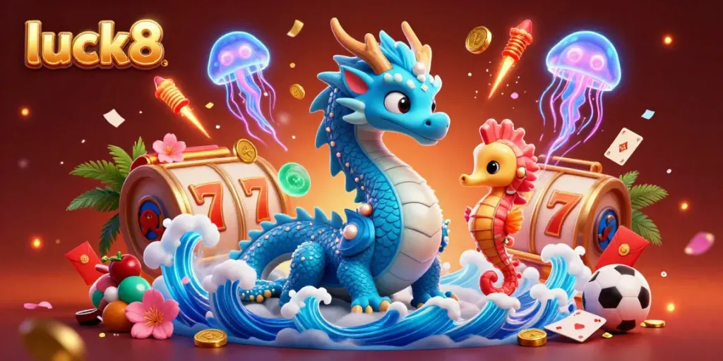 Experience the thrill of luck8 with enchanting visuals, showcasing vivid casino elements and characters.