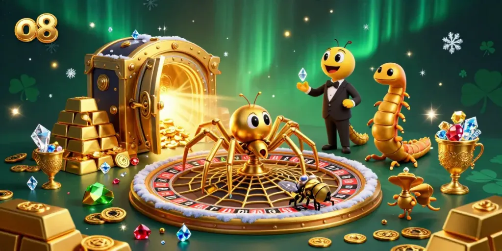Watch o8's exciting betting action with a fly placing wagers by a roulette wheel web