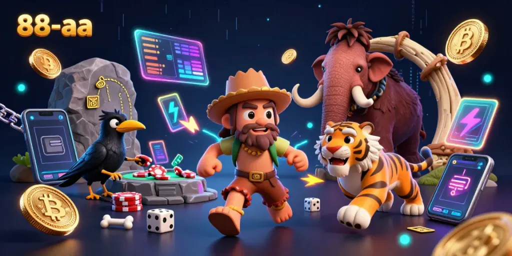 Experience exciting gameplay at 88-aa with dynamic gambling scenes featuring prehistoric characters.